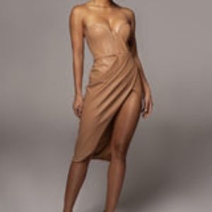 TAN CEDELLA SWEETHEART FAUX LEATHER DRESS - BRAND NEW